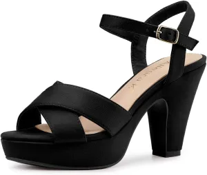 Allegra K Women's Platform Chunky Heels Slingback Sandals