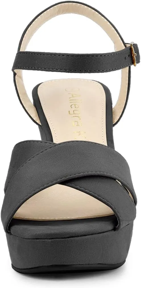 Allegra K Women's Platform Chunky Heels Slingback Sandals