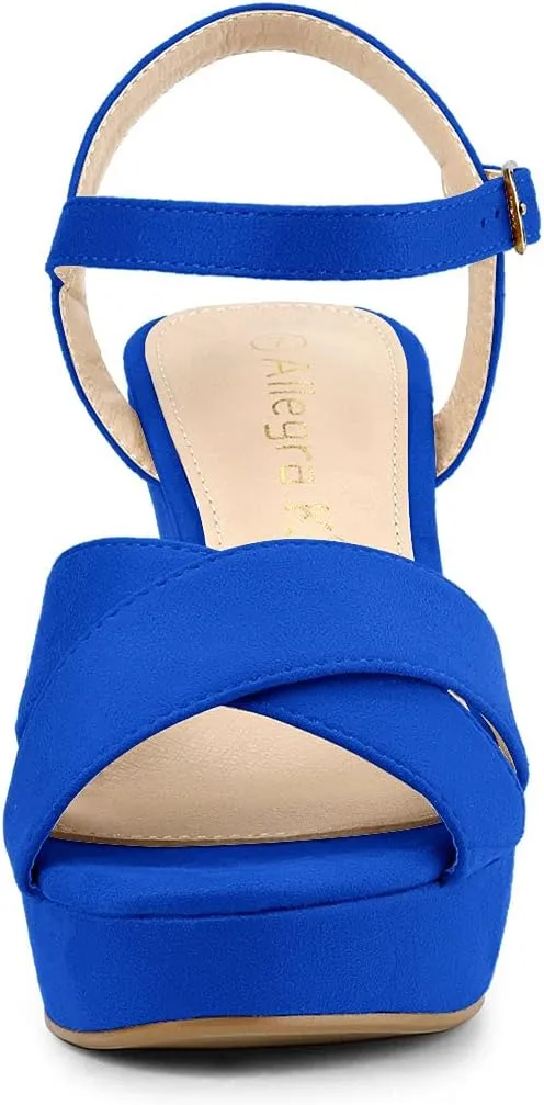 Allegra K Women's Platform Chunky Heels Slingback Sandals