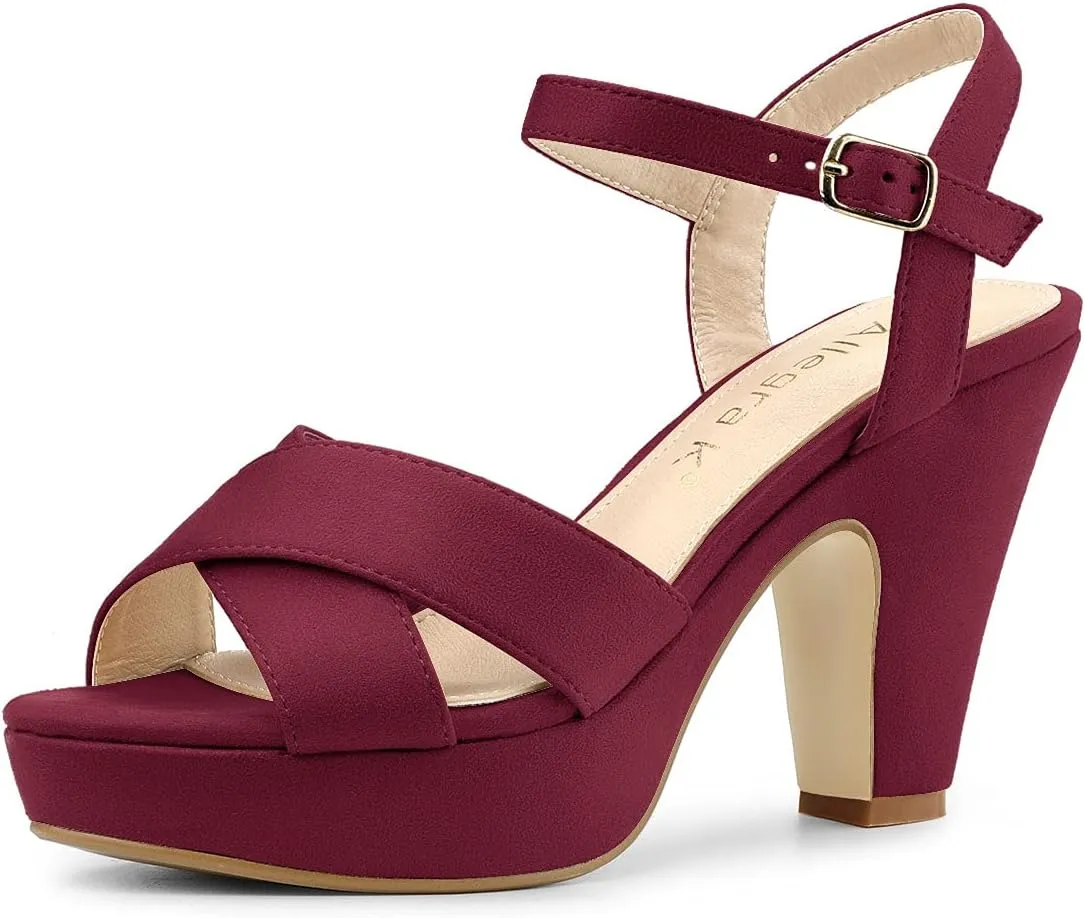 Allegra K Women's Platform Chunky Heels Slingback Sandals