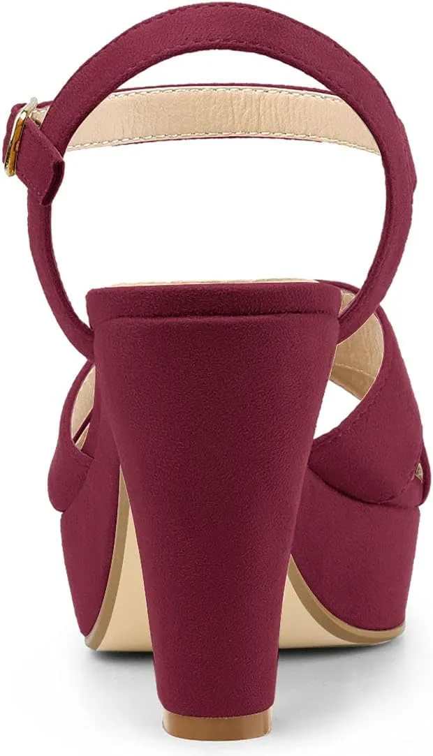 Allegra K Women's Platform Chunky Heels Slingback Sandals