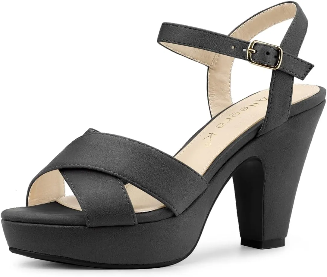 Allegra K Women's Platform Chunky Heels Slingback Sandals