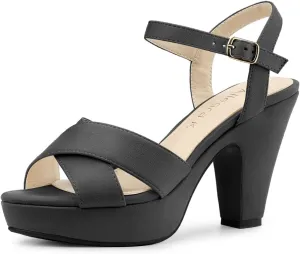 Allegra K Women's Platform Chunky Heels Slingback Sandals