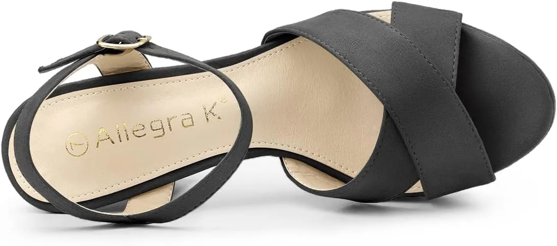 Allegra K Women's Platform Chunky Heels Slingback Sandals