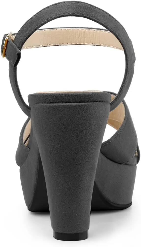 Allegra K Women's Platform Chunky Heels Slingback Sandals