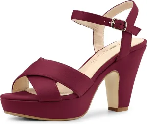 Allegra K Women's Platform Chunky Heels Slingback Sandals