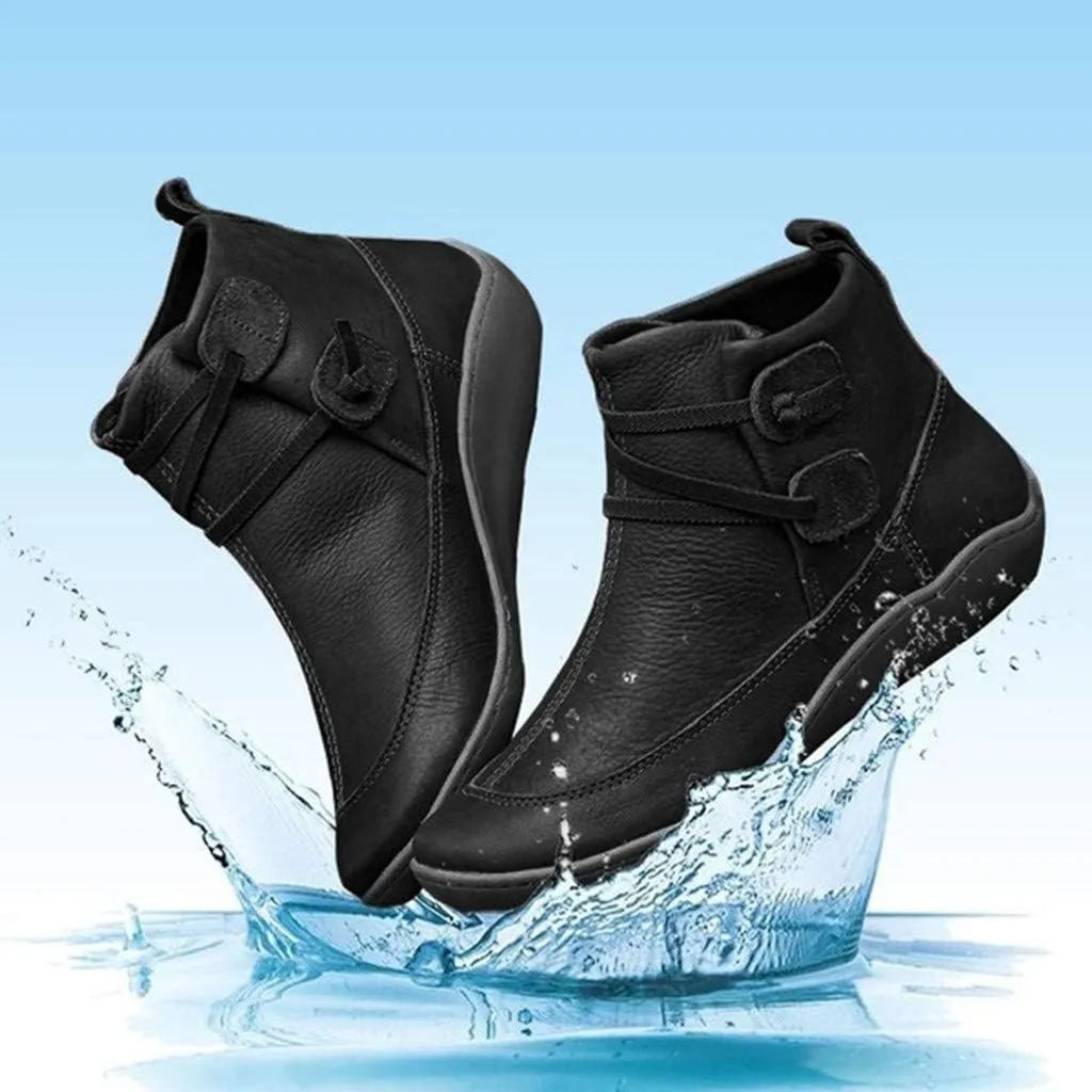 Ankle Booties for Women Flat Heel, Womens Ankle Boots Fashion Lace-up Waterproof Shoes Vintage Booties Low Heel Arch Support
