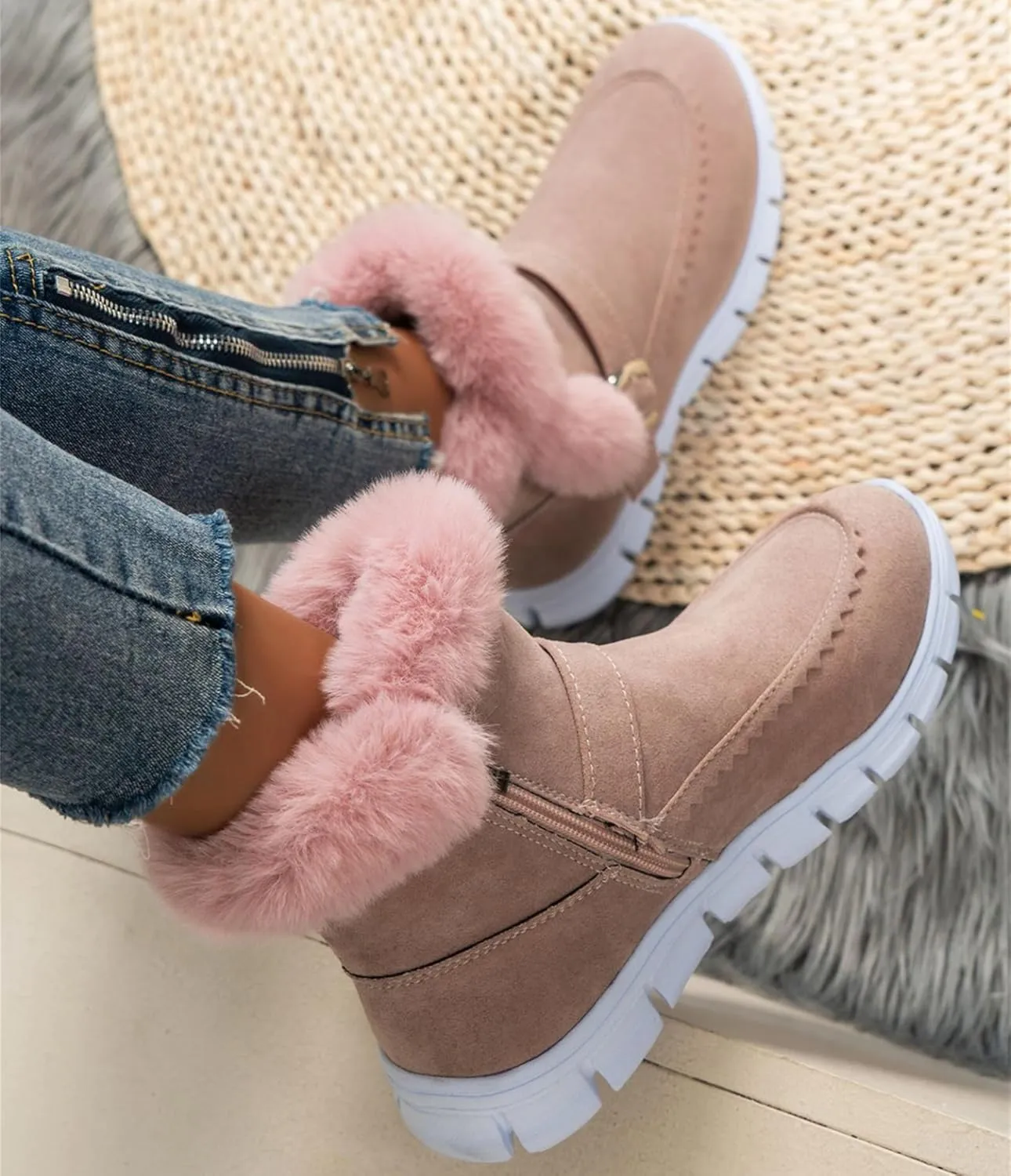 Ankle Boots For Women Comfy Snow Boots Warm Comfortable Slip On Outdoor Fur Lined Walking Winter Loafers Shoes 2024