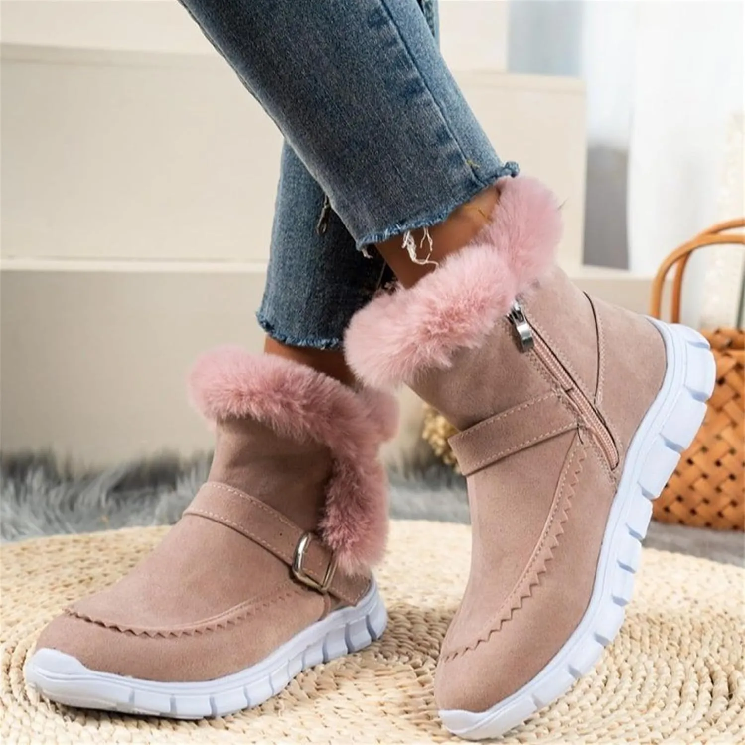 Ankle Boots For Women Comfy Snow Boots Warm Comfortable Slip On Outdoor Fur Lined Walking Winter Loafers Shoes 2024