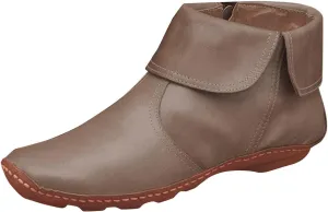 Ankle Boots for Women No Heel New Arch Support Boots Side Zipper Vintage Leather Damping Shoes Flat Heel Booties