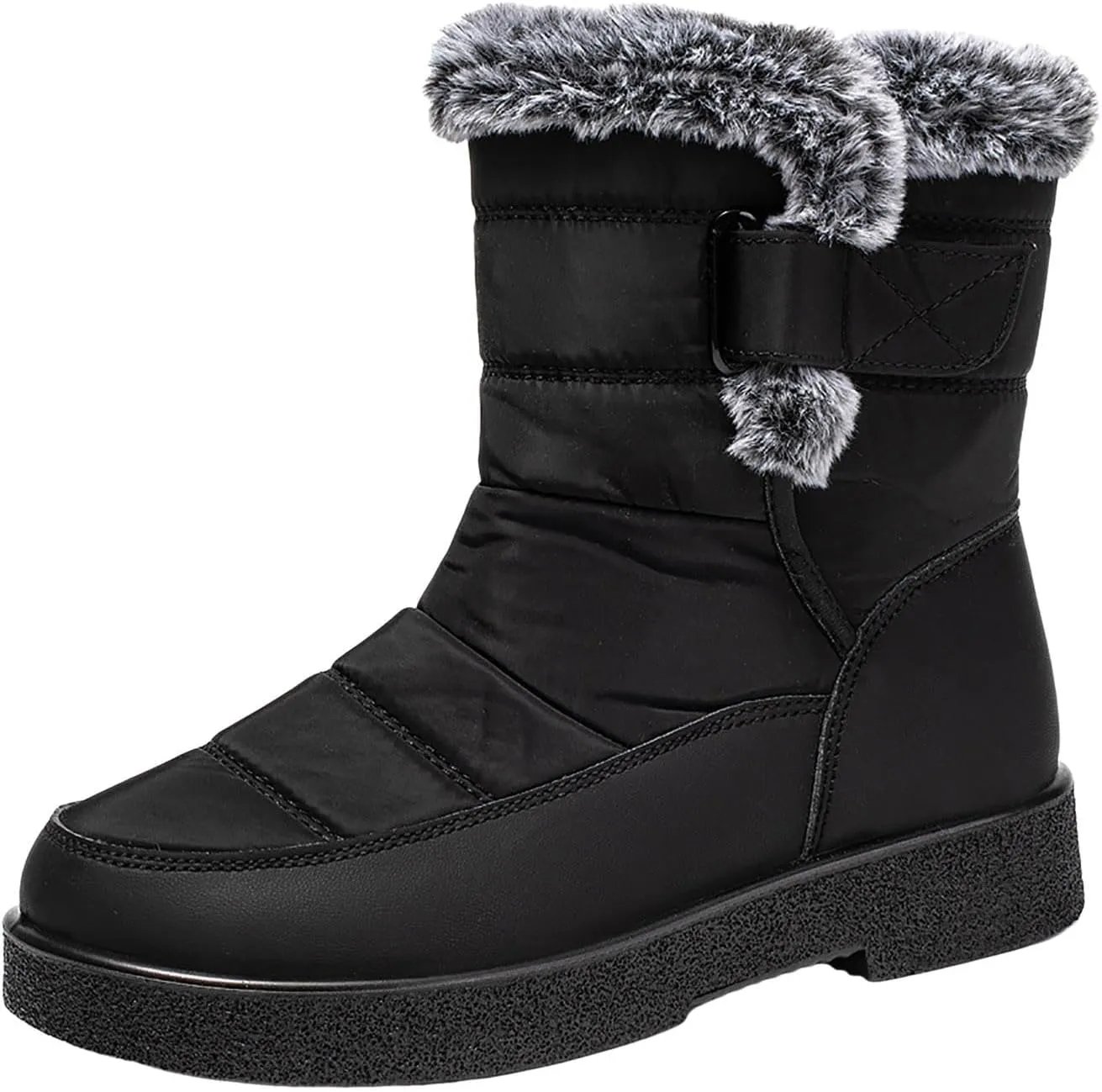 Ankle Boots for Women Warm Fur Lined Winter Snow Boots Outdoor Comfortable Flat Booties Leather Round Toe Booties