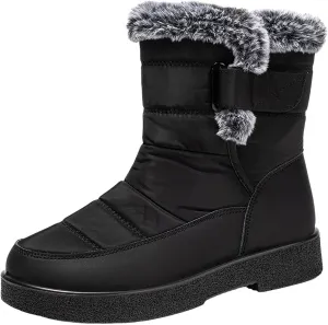 Ankle Boots for Women Warm Fur Lined Winter Snow Boots Outdoor Comfortable Flat Booties Leather Round Toe Booties