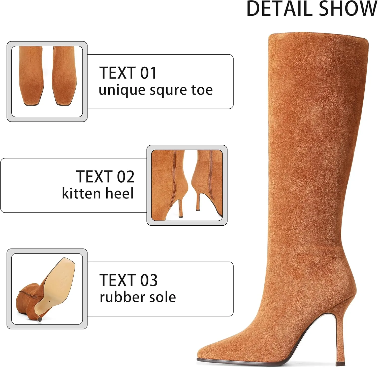 AOSPHIRAYLIAN Knee High Boots Women Tall Long High Boots Fashion Square Toe Knee Boots Side Zipper Trendy Dress Heeled Boots for Women