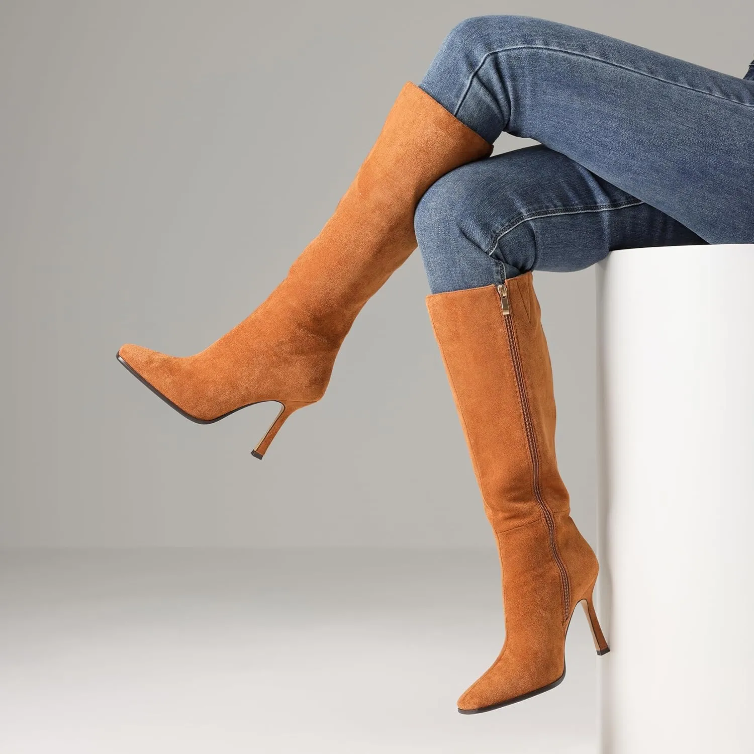 AOSPHIRAYLIAN Knee High Boots Women Tall Long High Boots Fashion Square Toe Knee Boots Side Zipper Trendy Dress Heeled Boots for Women
