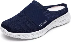 Backless Sneakers for Women Breathable Mesh Low Top Sneakers Cushion Slip-On Walking Tennis Shoes Orthopedic Lightweight Comfortable Summer Footwear Fashion Loafer Flats