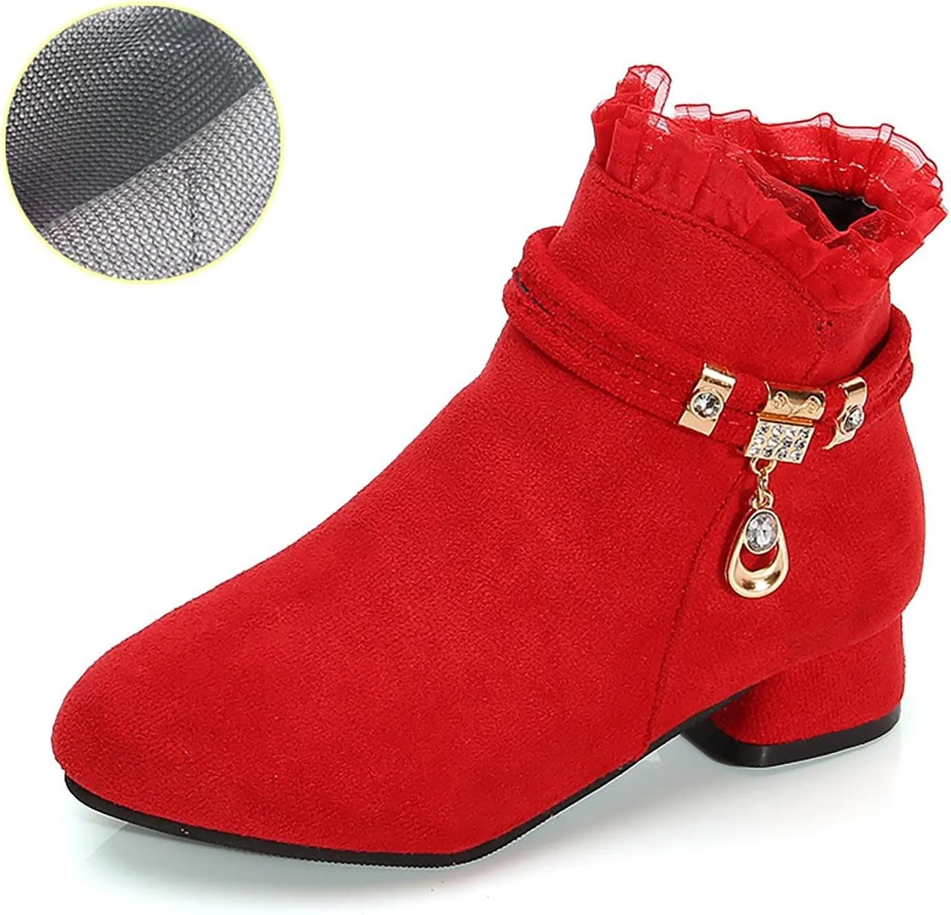 Big Girls Dress Boots Ankle Boots for Kids Chunky Block Low Heel Vintage Booties Princess Shoes with Side Zipper