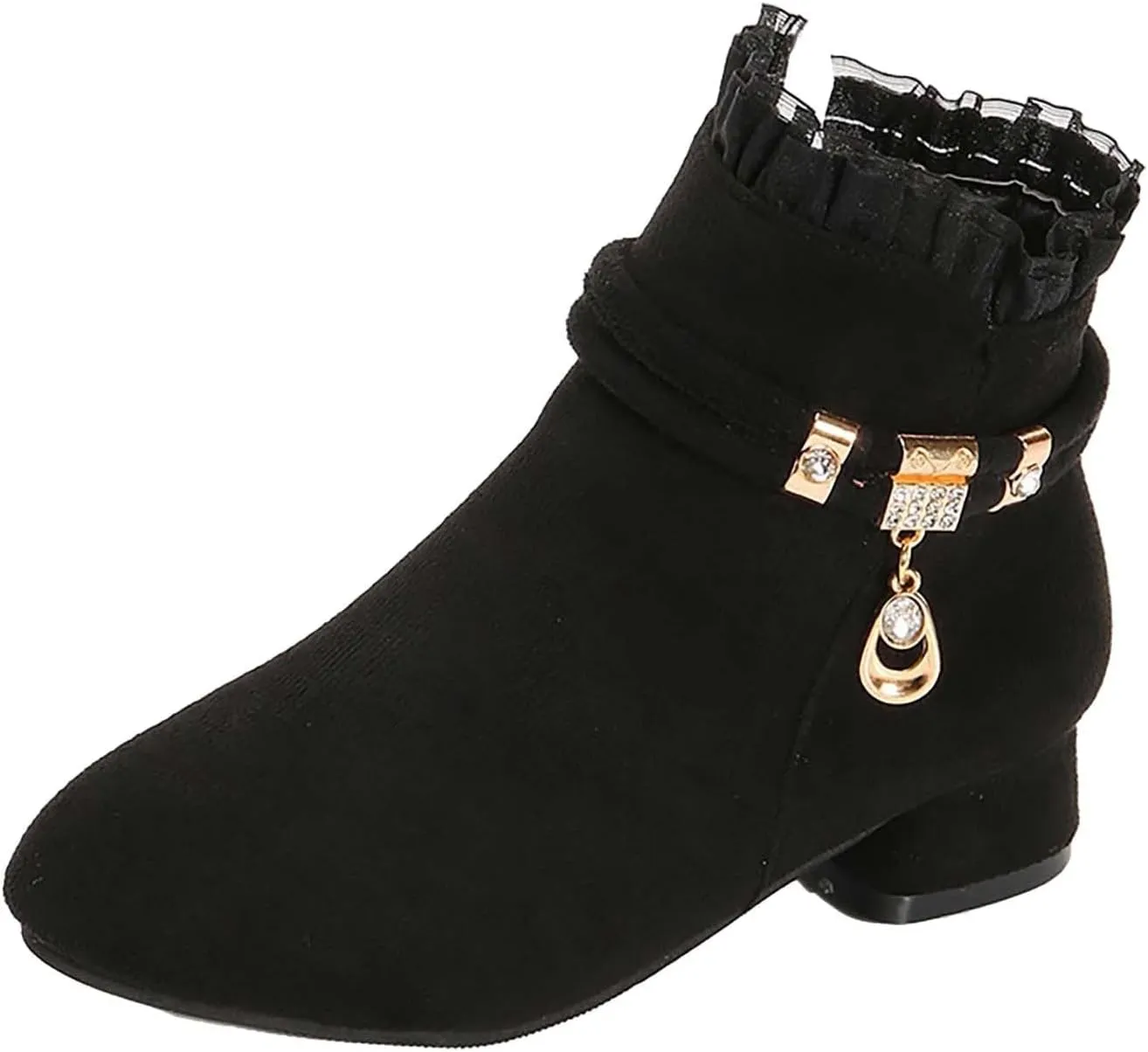 Big Girls Dress Boots Ankle Boots for Kids Chunky Block Low Heel Vintage Booties Princess Shoes with Side Zipper