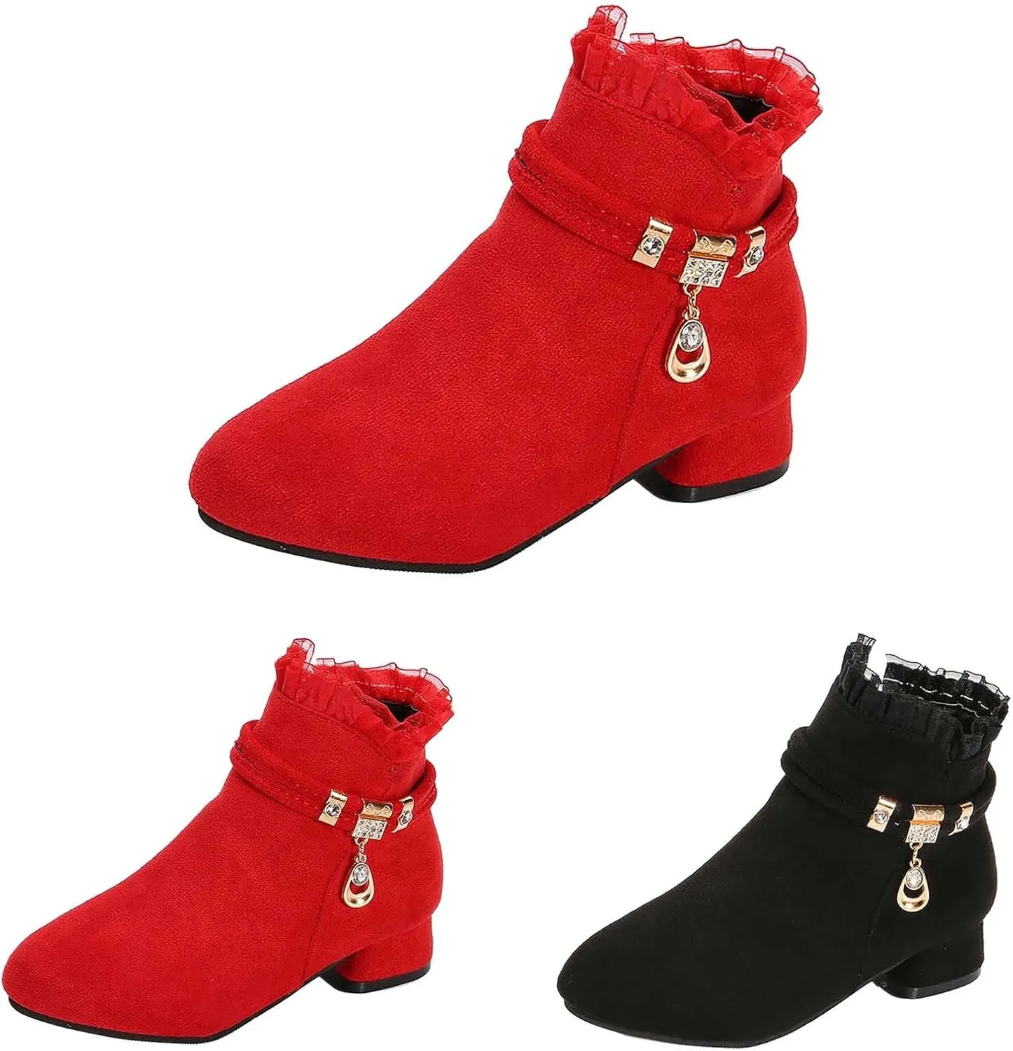 Big Girls Dress Boots Ankle Boots for Kids Chunky Block Low Heel Vintage Booties Princess Shoes with Side Zipper