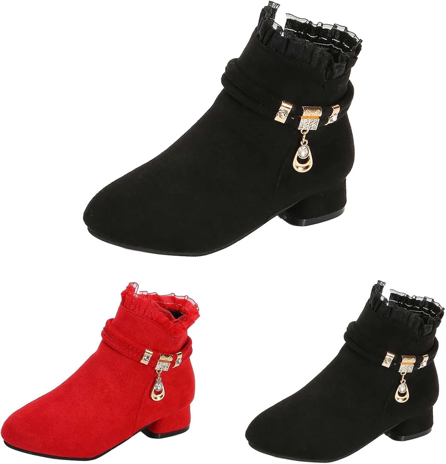 Big Girls Dress Boots Ankle Boots for Kids Chunky Block Low Heel Vintage Booties Princess Shoes with Side Zipper