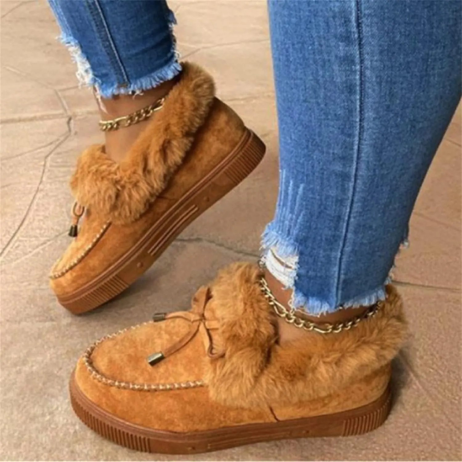 Booties For Women 2024 Winter Snow Boots Slip on Warm Comfortable Outdoor Fur Lined Ankle Booties Loafers Shoes