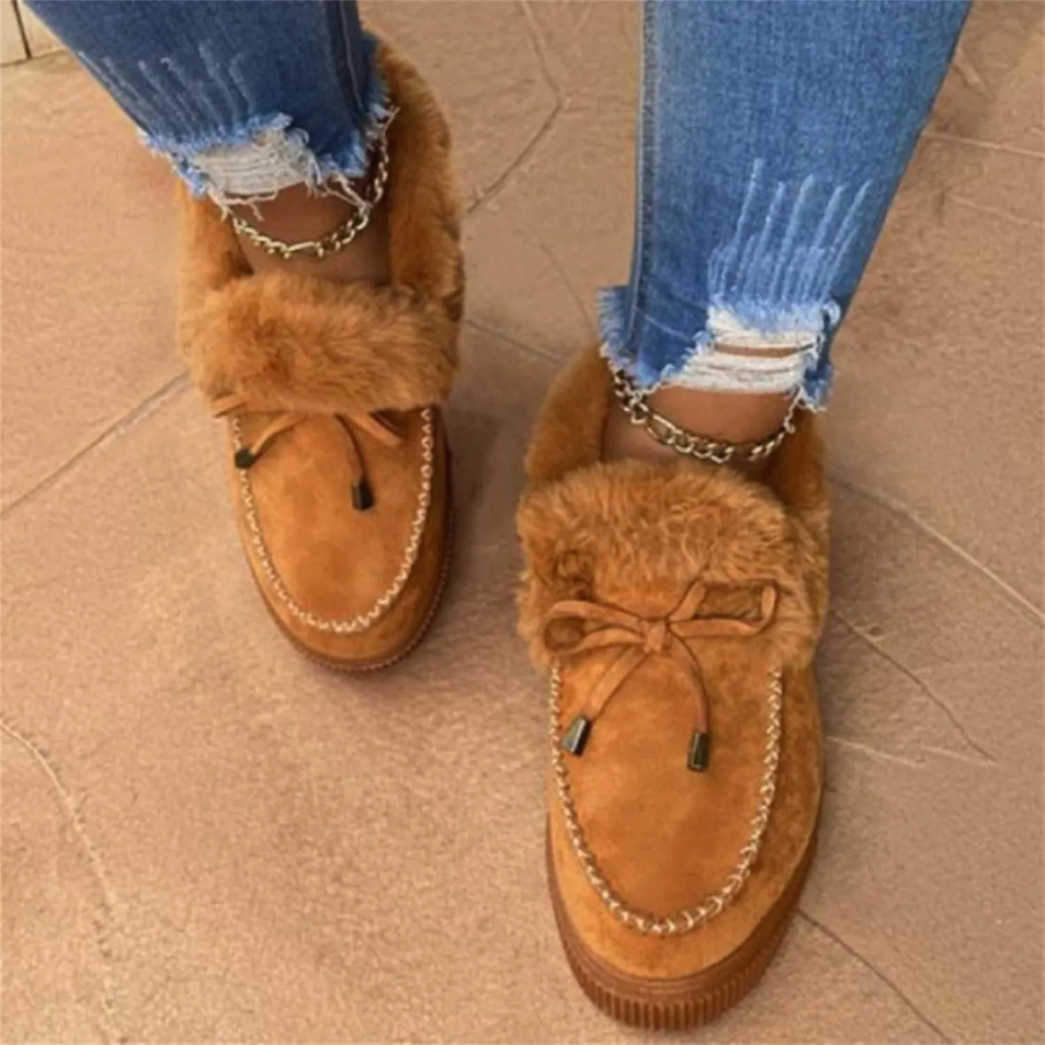 Booties For Women 2024 Winter Snow Boots Slip on Warm Comfortable Outdoor Fur Lined Ankle Booties Loafers Shoes