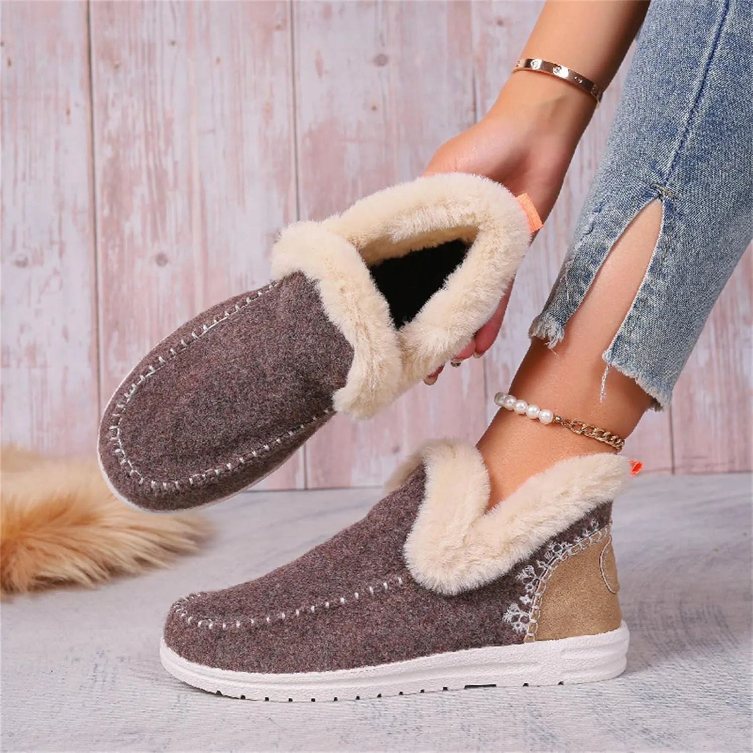 Boots For Women Ankle Booties Dressy Warm Snow Winter Boots Flat Silp On Comfortable Casual Fashion Loafers Shoes