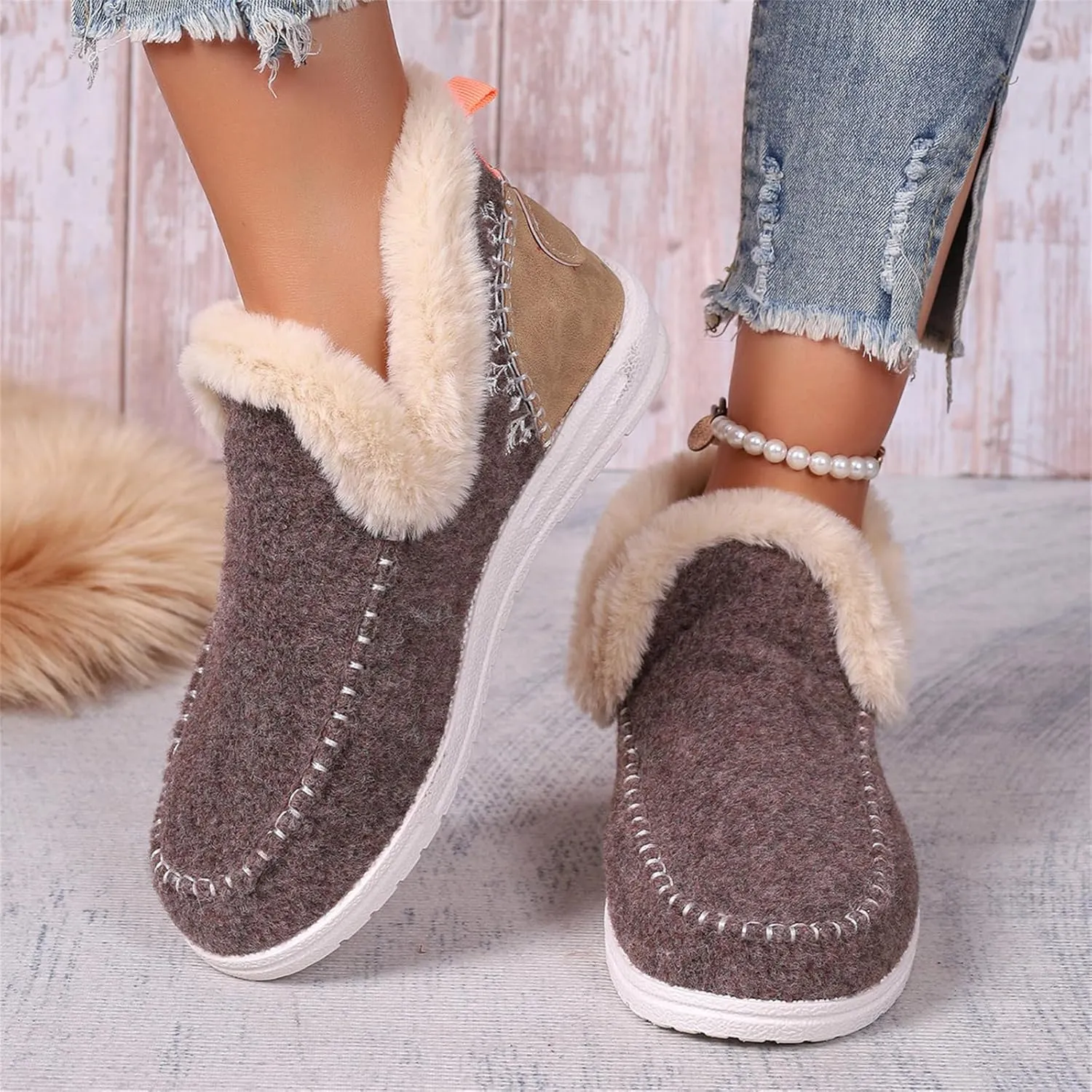 Boots For Women Ankle Booties Dressy Warm Snow Winter Boots Flat Silp On Comfortable Casual Fashion Loafers Shoes