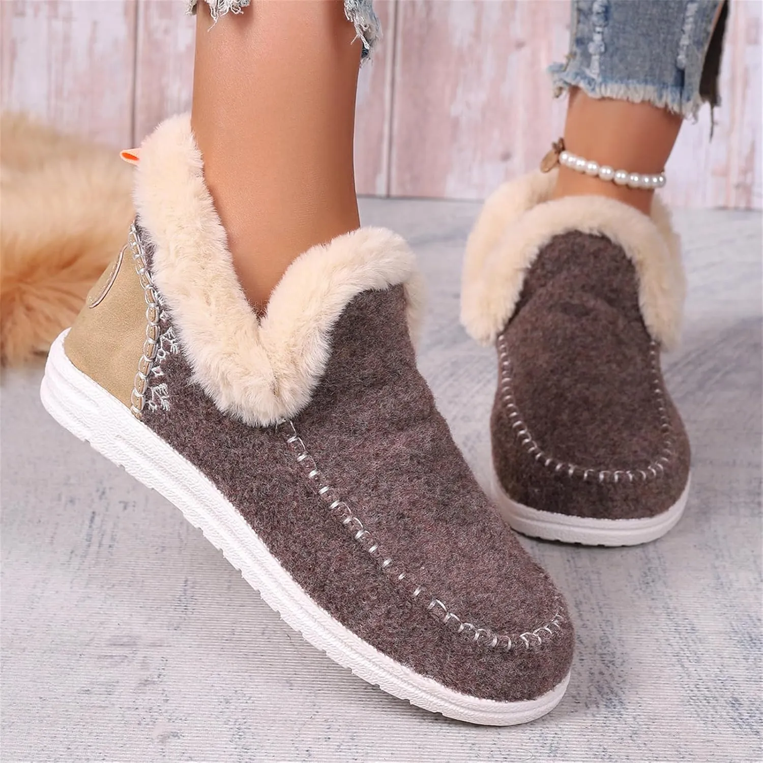 Boots For Women Ankle Booties Dressy Warm Snow Winter Boots Flat Silp On Comfortable Casual Fashion Loafers Shoes
