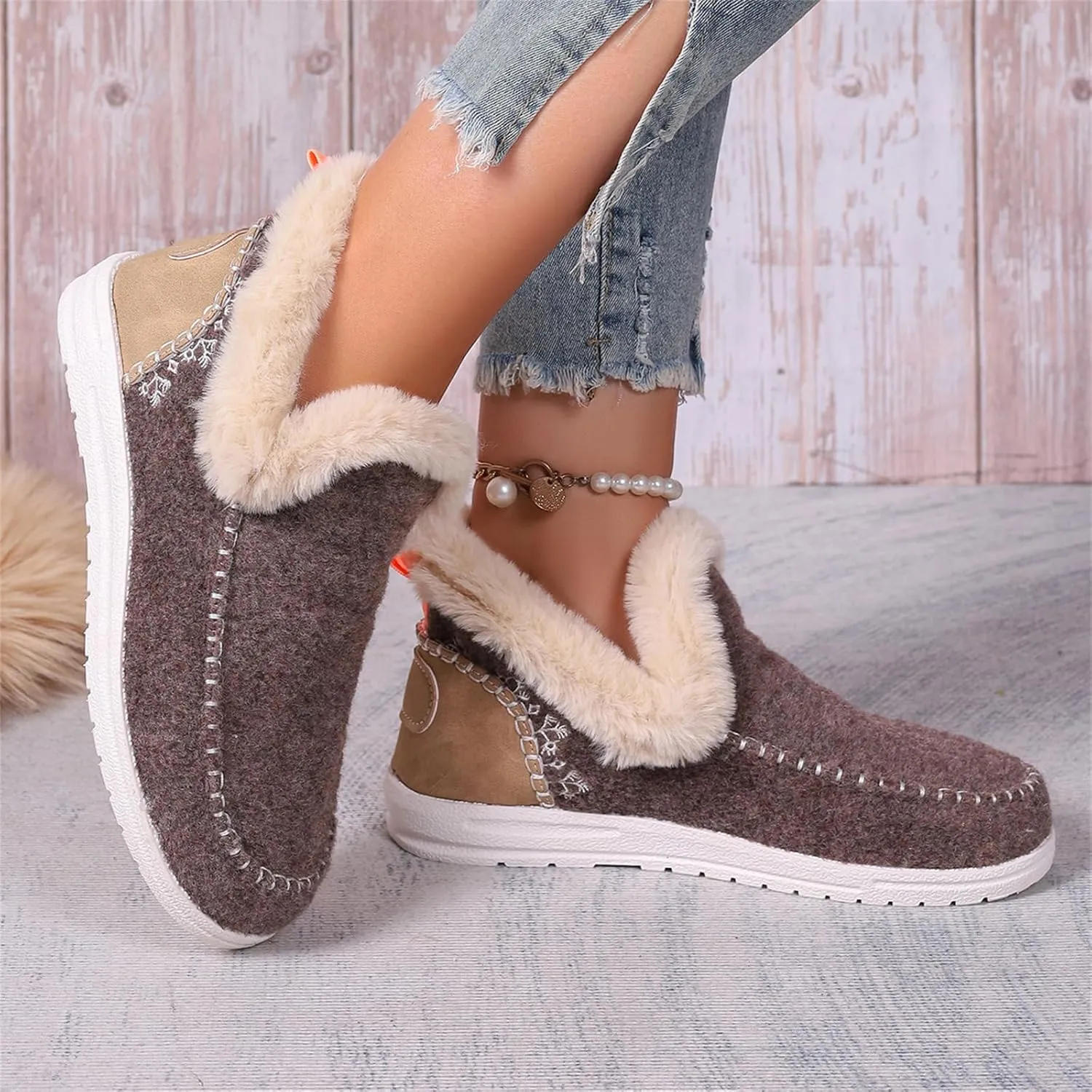 Boots For Women Ankle Booties Dressy Warm Snow Winter Boots Flat Silp On Comfortable Casual Fashion Loafers Shoes