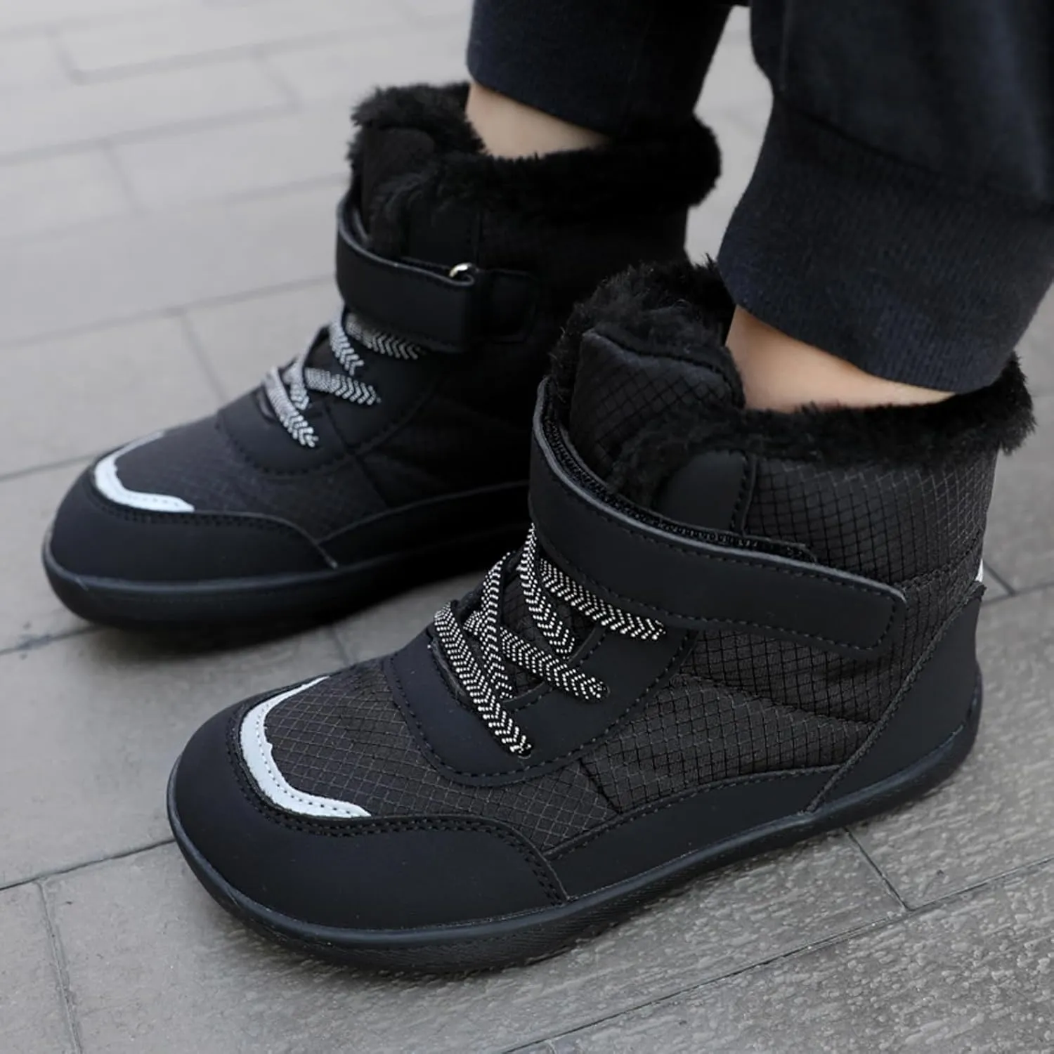 Boys Girls Barefoot Winter Boots With Wide Toe Box Slip Drop Sole Ankle Winter Snow Boots For Hiking Boots Boys