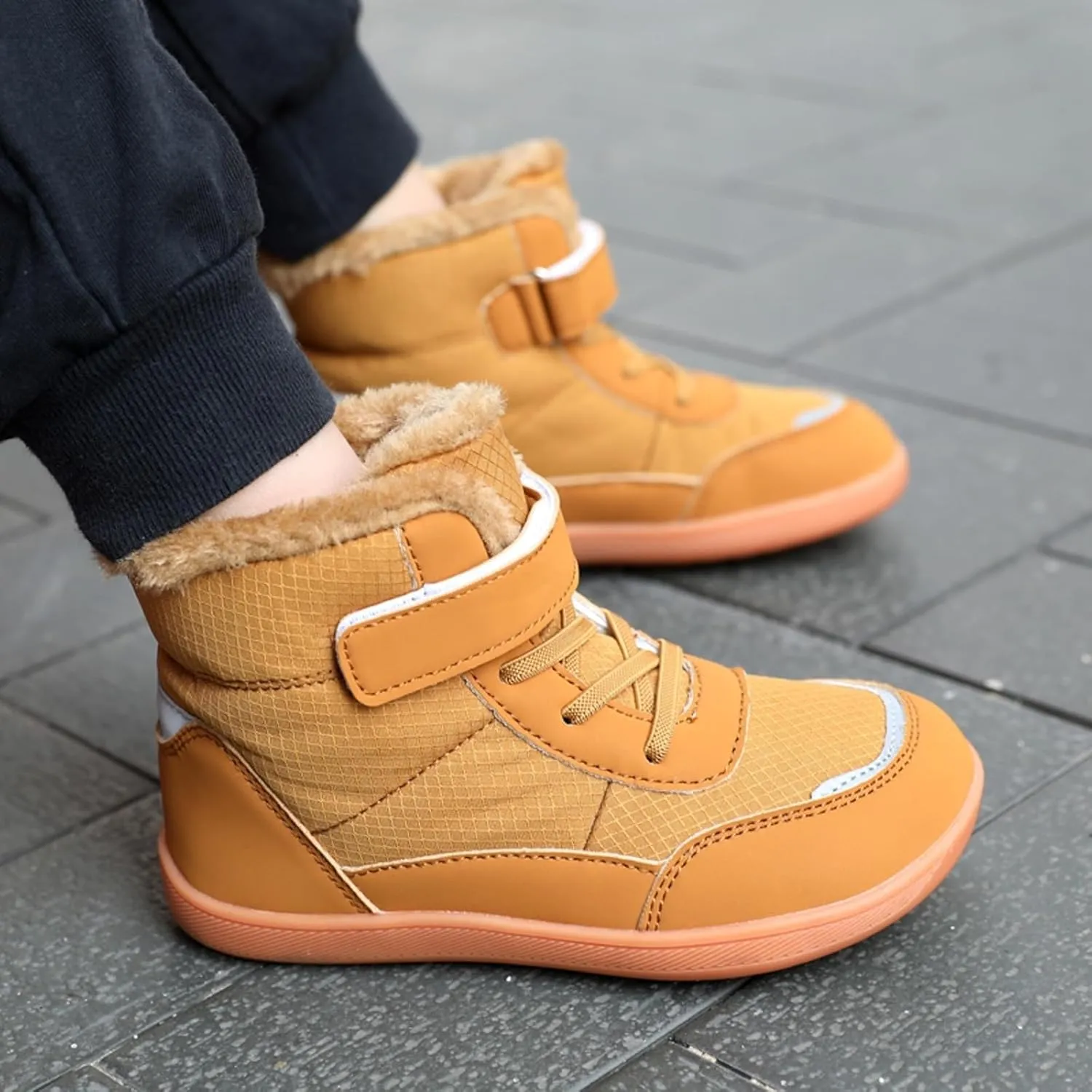 Boys Girls Barefoot Winter Boots With Wide Toe Box Slip Drop Sole Ankle Winter Snow Boots Little Boy Rain Boots Size 6