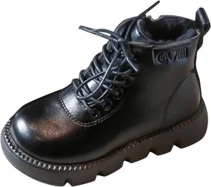Boys Girls Lace-Up Casual Outdoor Hiking Ankle Boots Water Proof Side Zipper Winter Warm Fleece Walking Shoes