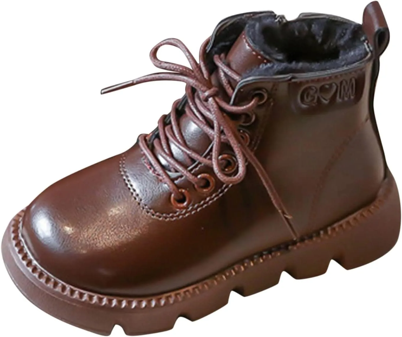 Boys Girls Lace-Up Casual Outdoor Hiking Ankle Boots Water Proof Side Zipper Winter Warm Fleece Walking Shoes