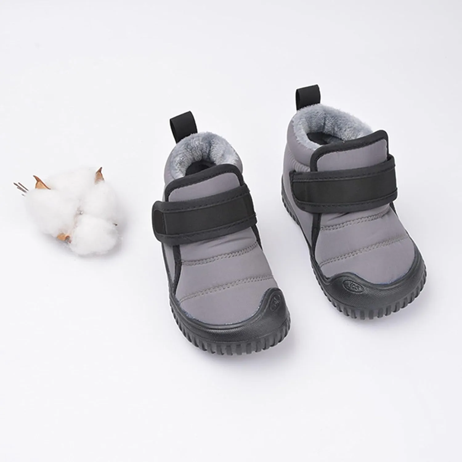 Boys Leather Fuzzy Snow Booties Childrens Open Toe Winter Ski Shoes Lightweight Loafers Non Slip Comfy Sport Shoes
