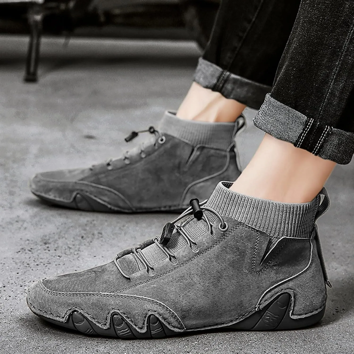 Breathable Dress Sneaker Mens Shoes High Top Elastic Band Sport Shoes Fashion Casual Mens Plus Size Ankle Boots