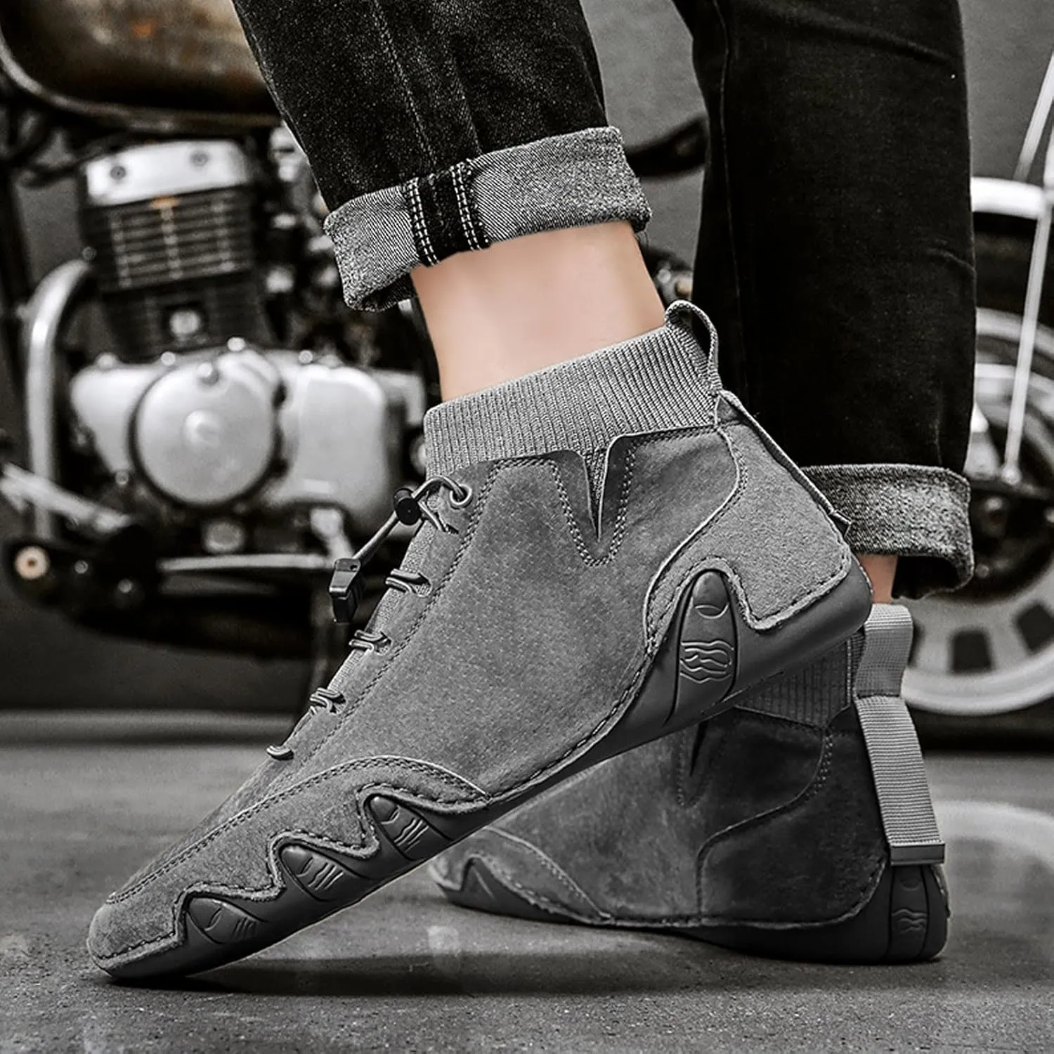 Breathable Dress Sneaker Mens Shoes High Top Elastic Band Sport Shoes Fashion Casual Mens Plus Size Ankle Boots