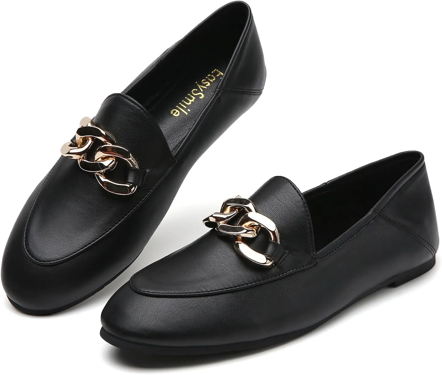 Casual Chain Loafers for Women Work Flats Round Toe Business Backless Ballet Flats Metal Décor Driving Slip on