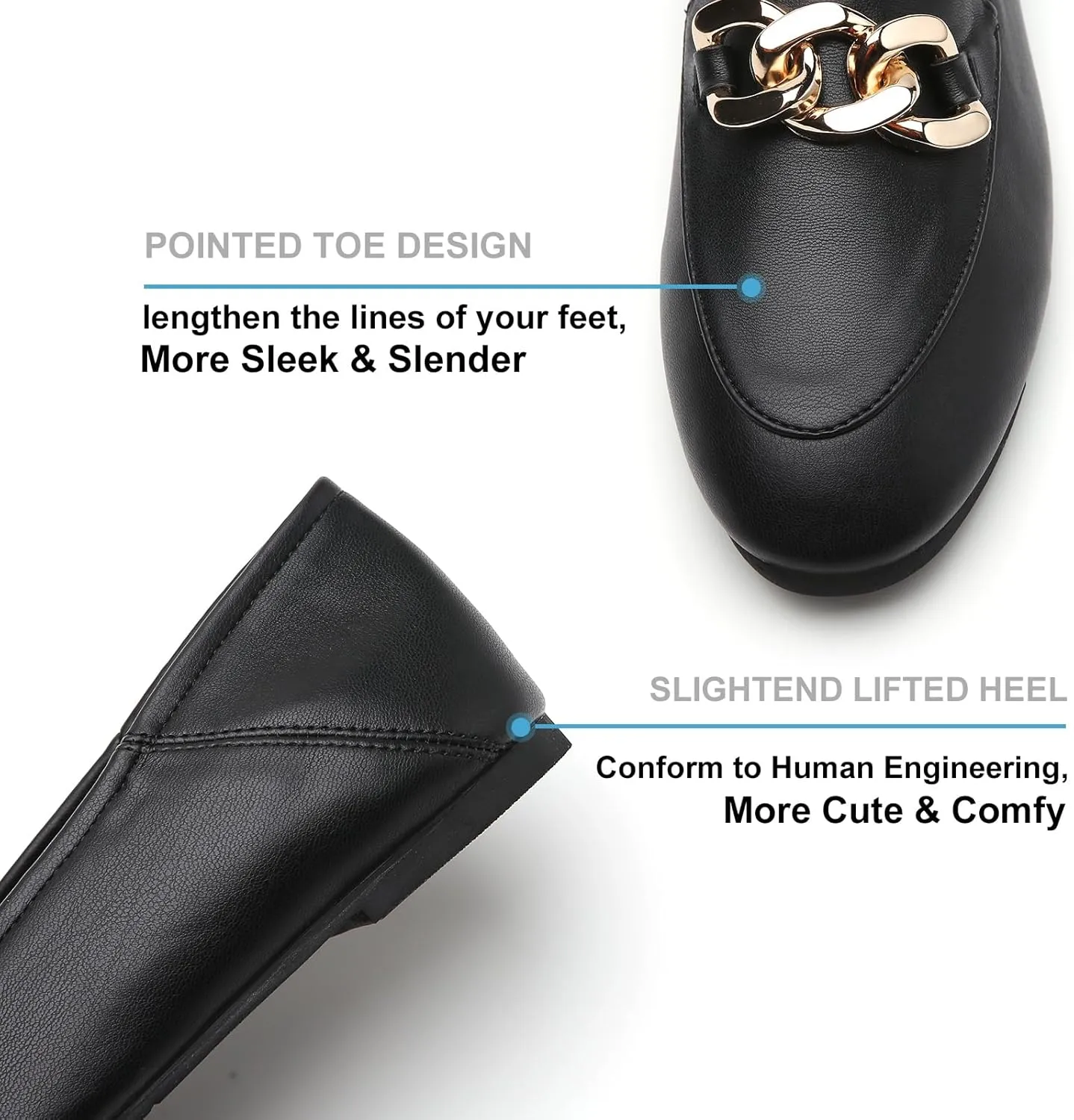 Casual Chain Loafers for Women Work Flats Round Toe Business Backless Ballet Flats Metal Décor Driving Slip on