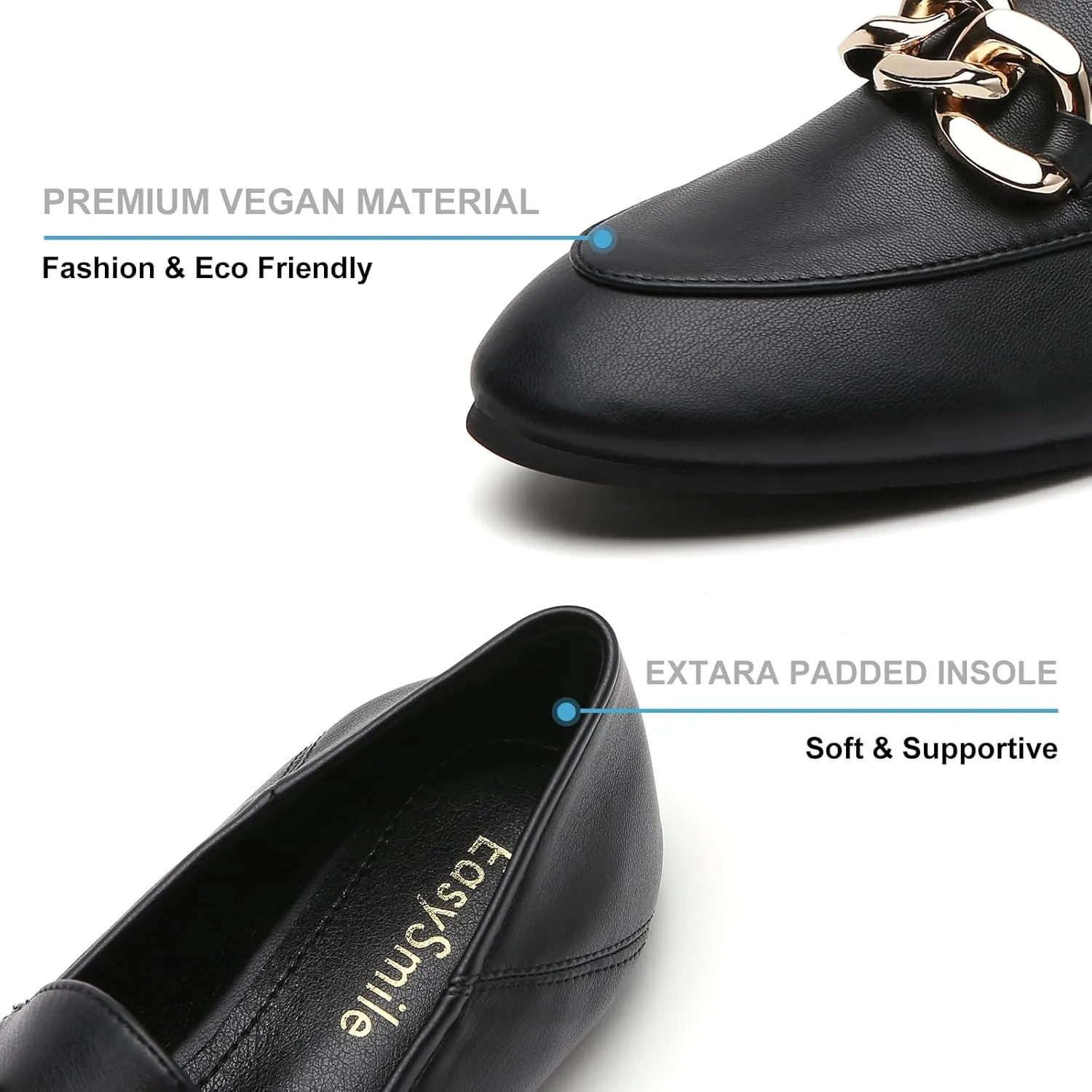 Casual Chain Loafers for Women Work Flats Round Toe Business Backless Ballet Flats Metal Décor Driving Slip on
