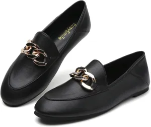 Casual Chain Loafers for Women Work Flats Round Toe Business Backless Ballet Flats Metal Décor Driving Slip on