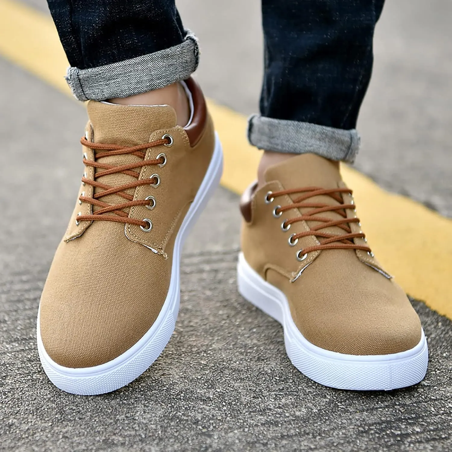 Casual Walking Shoes Men Low Top Canvas Walking Shoes Lace Up Fashion Casual