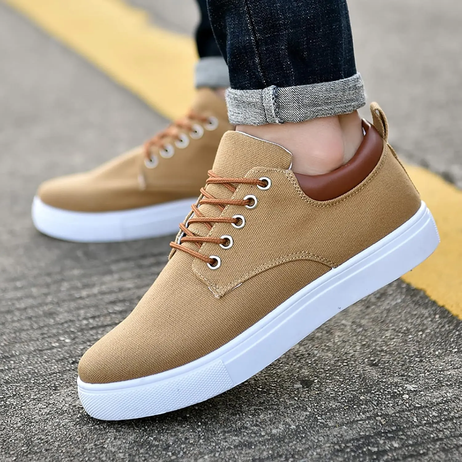 Casual Walking Shoes Men Low Top Canvas Walking Shoes Lace Up Fashion Casual