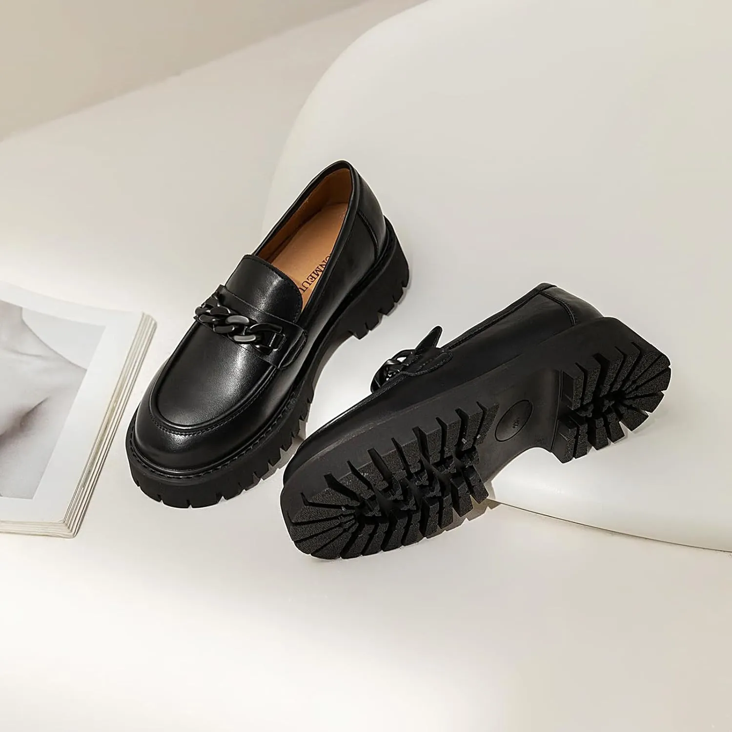 Chunky Loafers Women Platform Loafers for Women Chunky Heel Lug Sole Loafers for Women Slip ons Round Toe