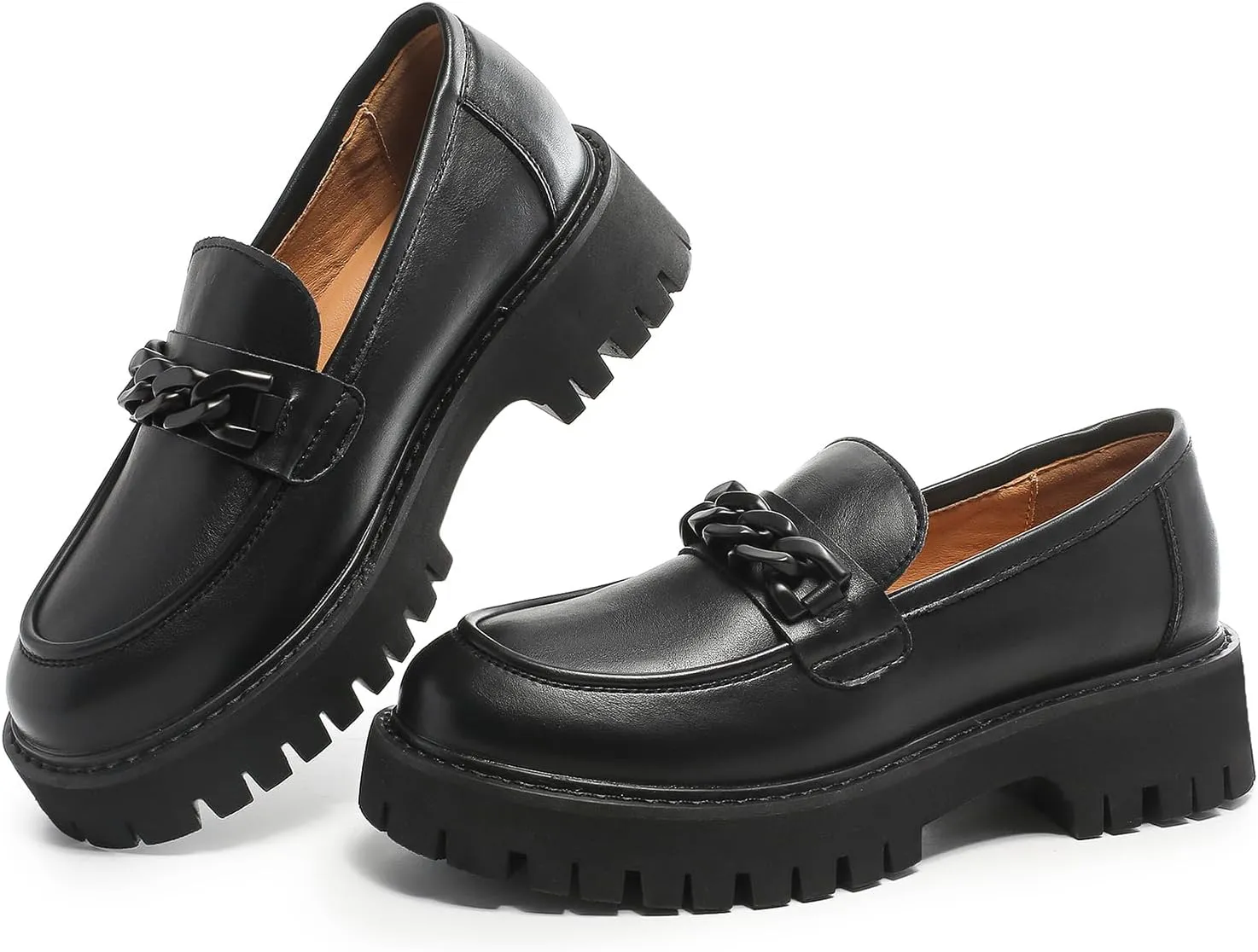 Chunky Loafers Women Platform Loafers for Women Chunky Heel Lug Sole Loafers for Women Slip ons Round Toe