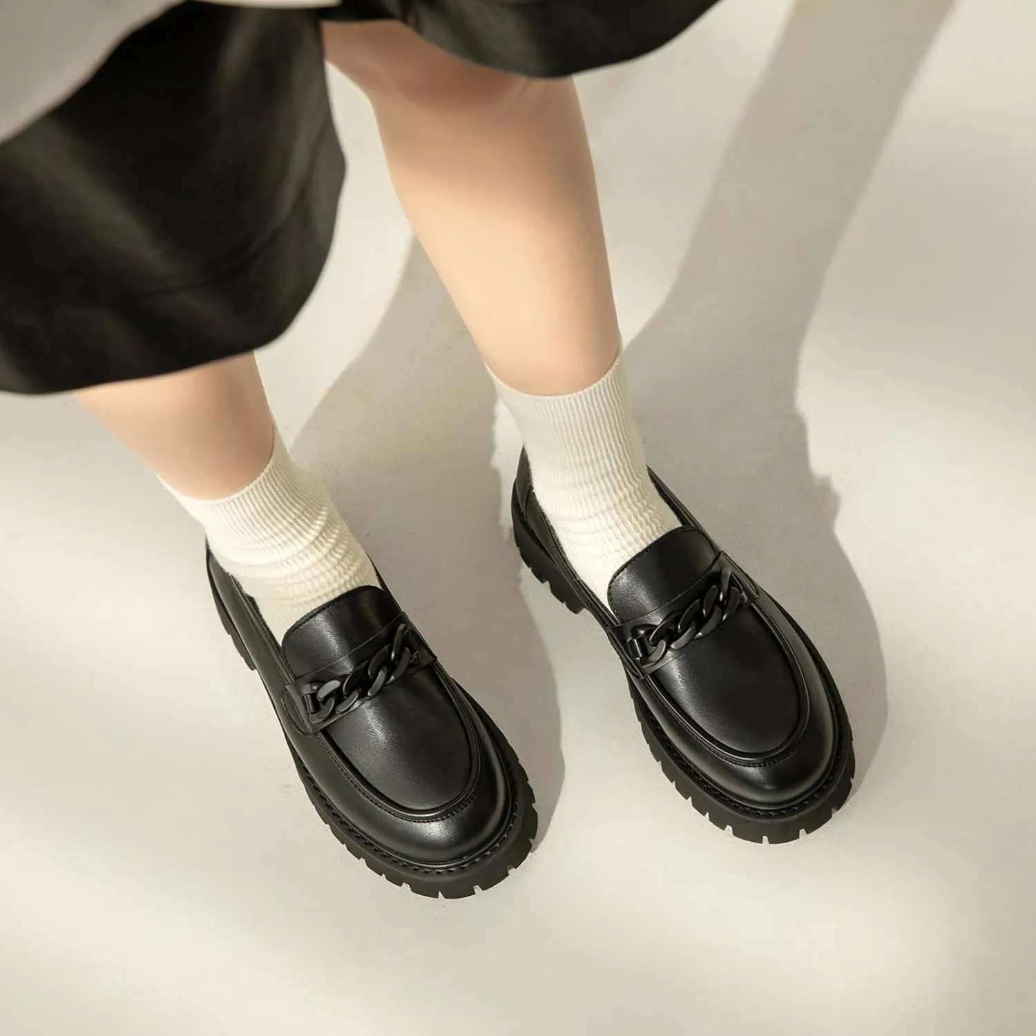 Chunky Loafers Women Platform Loafers for Women Chunky Heel Lug Sole Loafers for Women Slip ons Round Toe