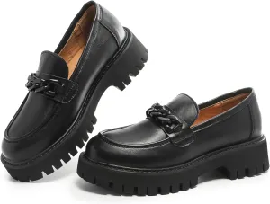 Chunky Loafers Women Platform Loafers for Women Chunky Heel Lug Sole Loafers for Women Slip ons Round Toe