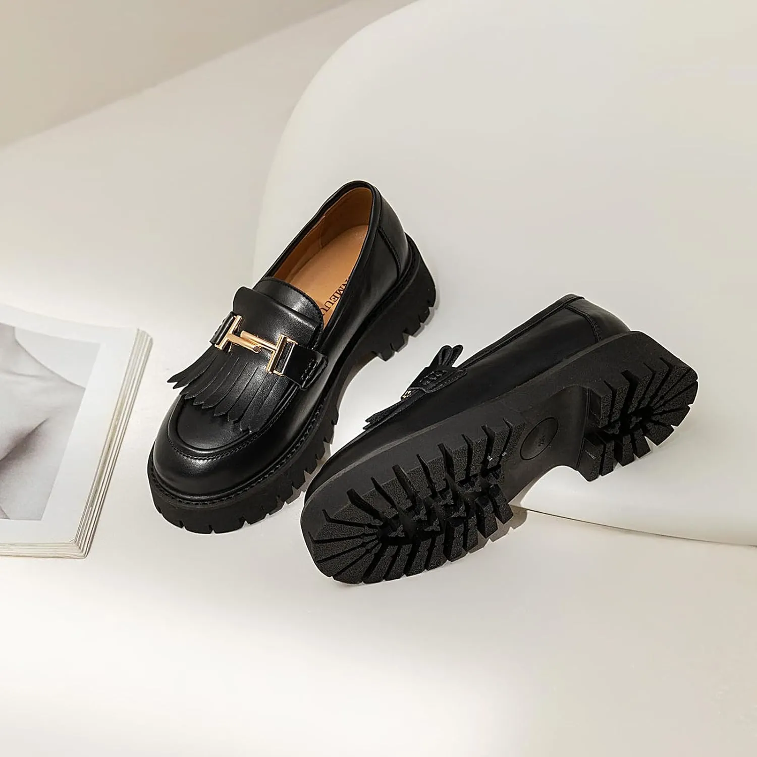 Chunky Loafers Women Platform Loafers for Women Chunky Heel Lug Sole Loafers for Women Slip ons Round Toe