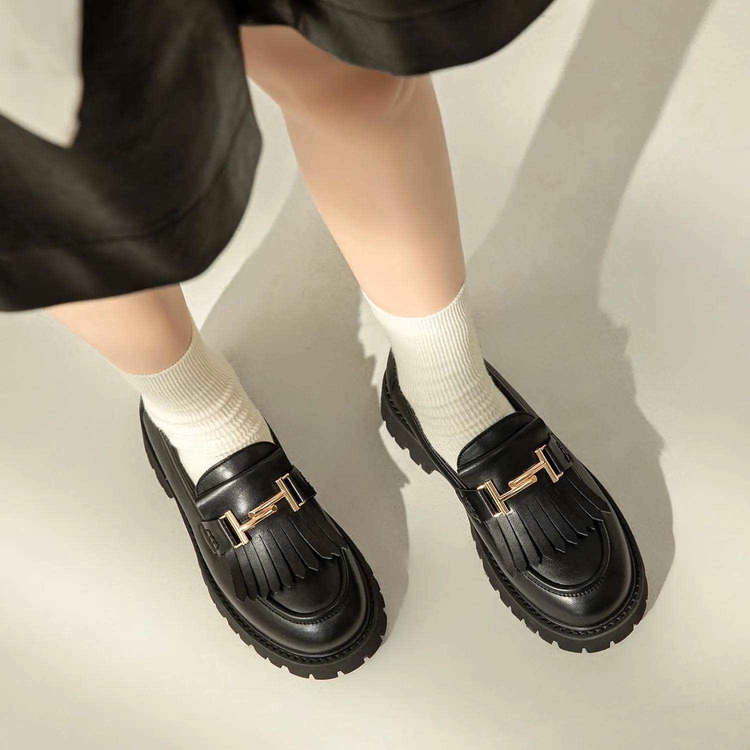 Chunky Loafers Women Platform Loafers for Women Chunky Heel Lug Sole Loafers for Women Slip ons Round Toe