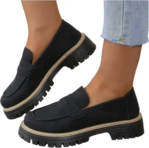 Chunky Loafers Women,Womens Loafers Comfortable Dressy 2025 Platform Loafers for Women Suede Slip on Shoes Lug Sole Round Toe Walking orthoture Loafers Work Business Casual Shoes Women