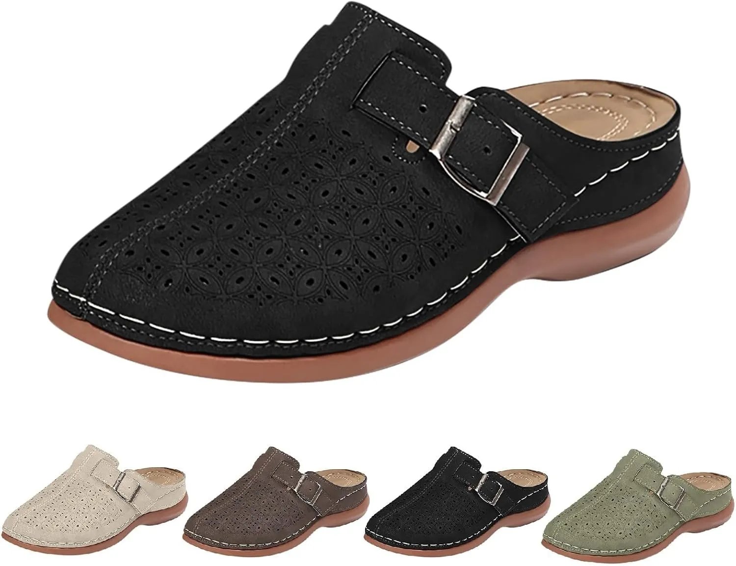 Clogs and Mules Shoes for Women Closed Toe Sandals Wide Width Comfortable Arch Support Backless Low Wedge Slip on Shoes Comfortable Womens Mule